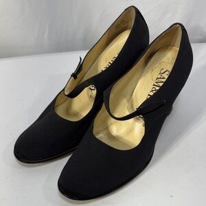 🛞Sam & Libby Black satin Mary Jane Heels almond toe: